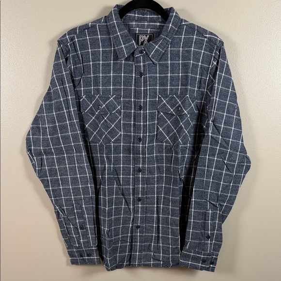 PX Other - Men's PX Navy Blue Plaid Long-Sleeve Button-Down Shirt